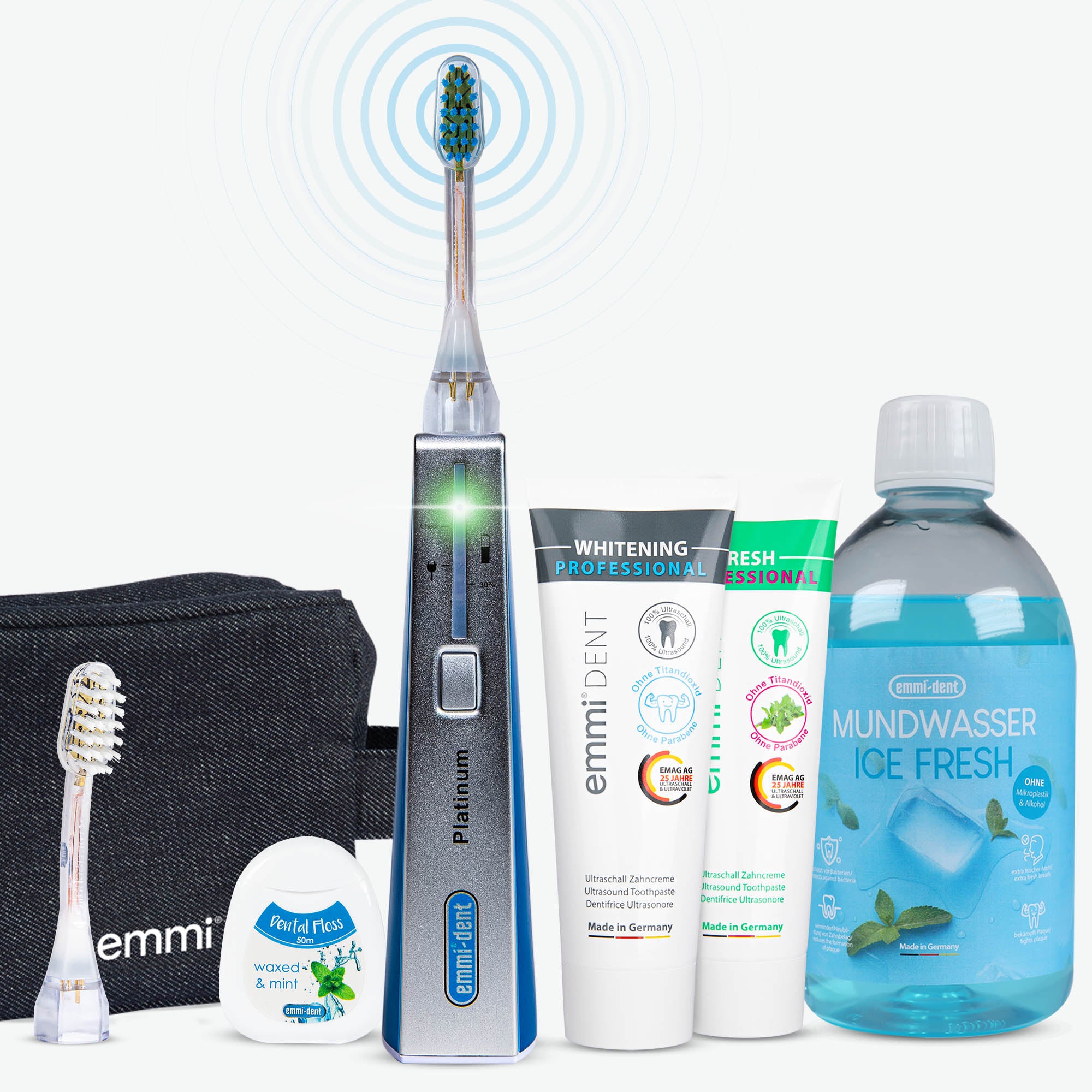 Cepillo de dientes ultrasónico con dientes blancos platino